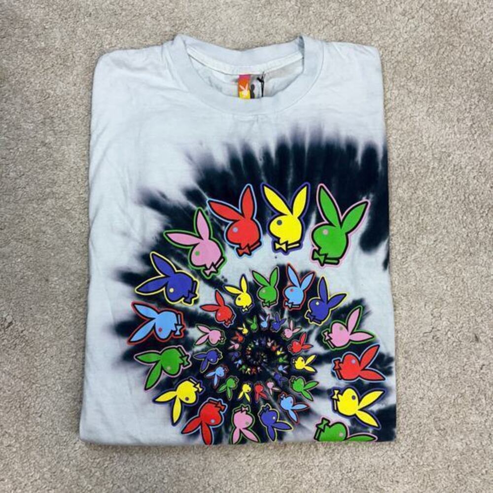 NWT Playboy Colorbars Spiral Tie Dye Colorful Bunnies T-Shirt Size XL